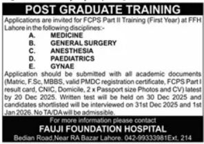 Medical Jobs at Fauji Foundation Hospital Lahore