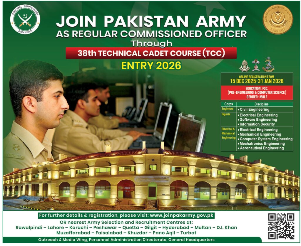 Pakistan Army Technical Cadet Course Jobs in Islamabad 