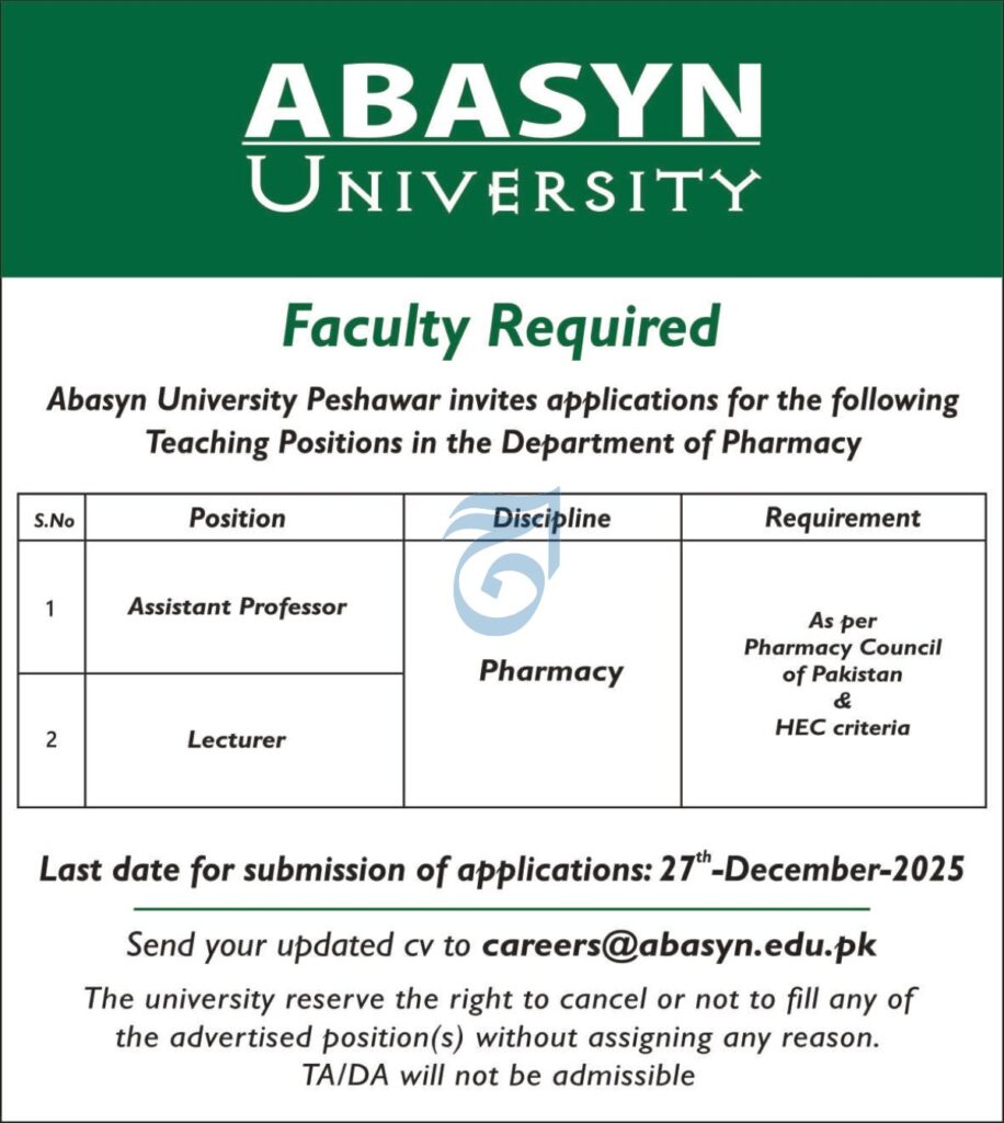 ABASYN University Hiring 
