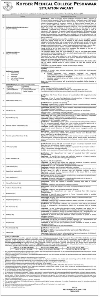 Khyber Medical College jobs
