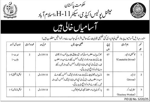 National Police Academy Islamabad Jobs 