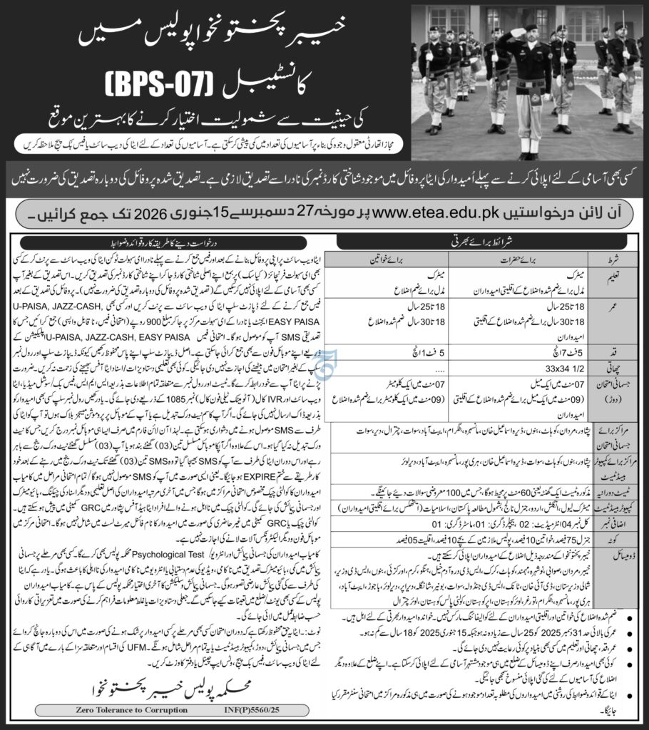 KPK Police Constable Jobs