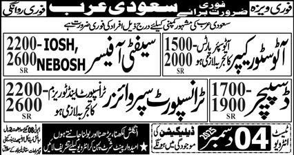 Saudi Arabia Visa Immediate Jobs Available