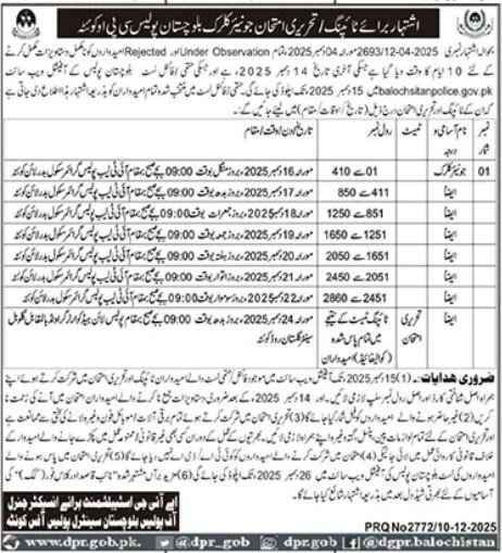 Balochistan Police Quetta Jobs