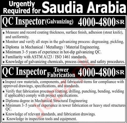 Urgently Required QC Inspectors 