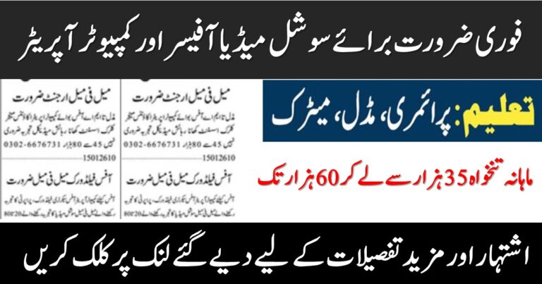 Social Media Officer & Computer Operator Jobs in Multan 2026