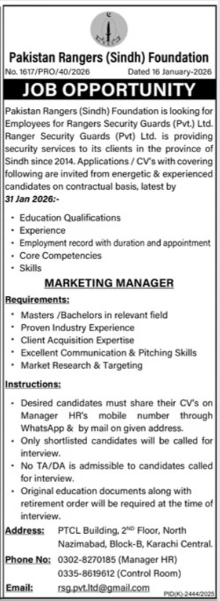 Marketing Manager Vacancy