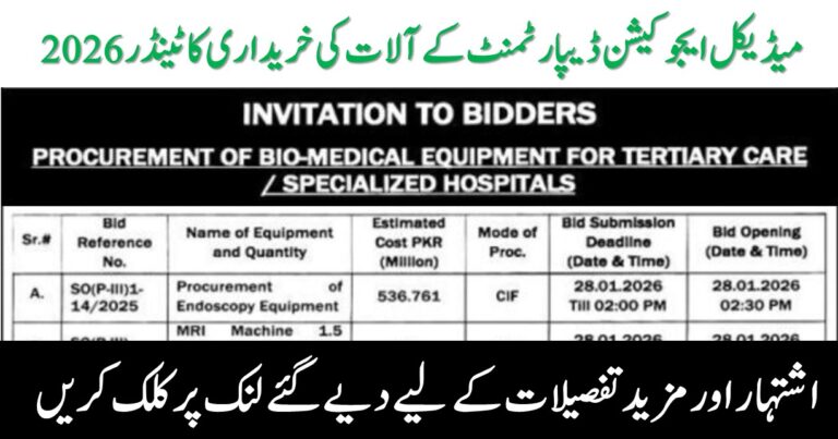 Medical Education Department Equipment Procurement Tender 2026