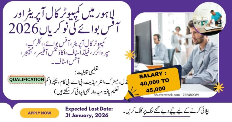 Computer Call Operator & Office Boy Jobs in Lahore 2026